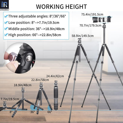 Koolstofvezel Statief - INNOREL GT324C Professionele Compact Statief voor Digitale Reflex Camera Robuuste Ondersteuning met Laag Zwaartekracht Centrale Kolom Speciaal Vorm