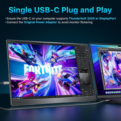 cocopar Draagbare monitor 16 inch 2,5 K QHD 120 Hz 110% sRGB reismonitor met luidspreker HDMI USB-C tweede scherm voor laptop MacBook Surface PC Xbox PS4/5, VESA Mountable, met kickstand