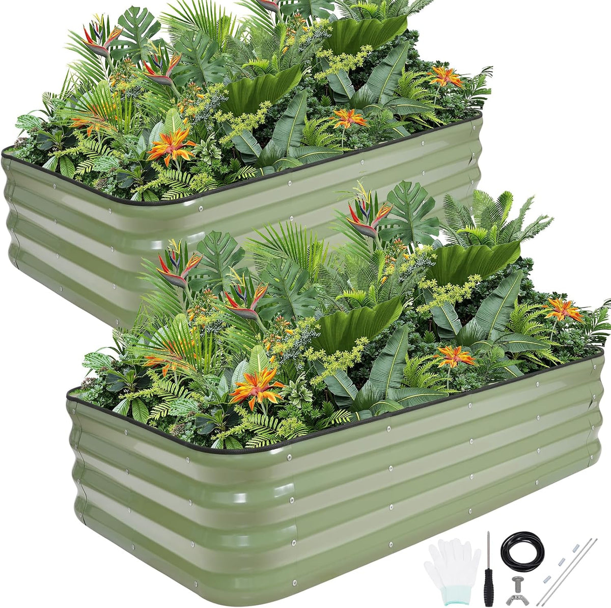 Verhoogde tuinbedset | 4-in-1 verstelbaarGegalvaniseerde plantenbakken voor groenten, bloemen | 30,5 cm hoog, meerdere maten (5x3x0,3 ft, 4x4x0,1 ft, 6x2x0,1 ft, 7x0,1 x 0,3 ft) | Metalen verhoogd