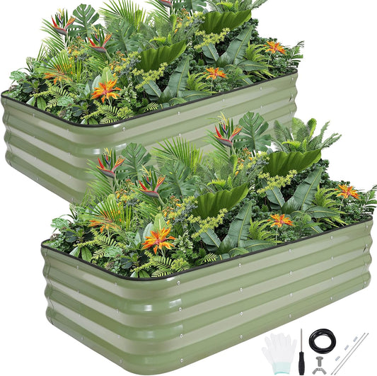 Verhoogde tuinbedset | 4-in-1 verstelbaarGegalvaniseerde plantenbakken voor groenten, bloemen | 30,5 cm hoog, meerdere maten (5x3x0,3 ft, 4x4x0,1 ft, 6x2x0,1 ft, 7x0,1 x 0,3 ft) | Metalen verhoogd