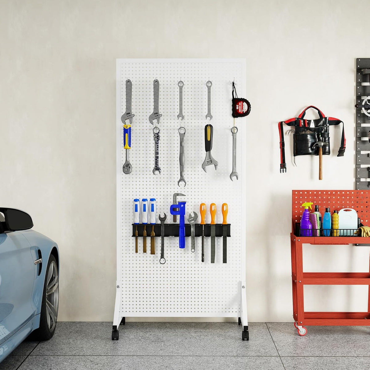 Pegboard Displaystandaard – Pegboard Standaard – Displayrek – Verkoopdisplay – Pegboard Paneel – Wit Vrijstaand Metalen Ontwerp – 60 x 33 x 120 cm Inclusief 20 Haken