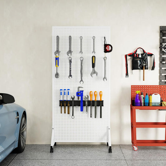Pegboard Displaystandaard – Pegboard Standaard – Displayrek – Verkoopdisplay – Pegboard Paneel – Wit Vrijstaand Metalen Ontwerp – 60 x 33 x 120 cm Inclusief 20 Haken
