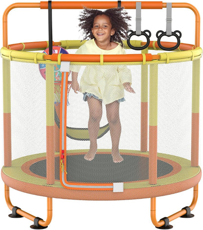 CZCPAPY Trampoline voor kinderen, outdoor trampoline voor binnen en buiten, met veiligheidsnet, mand, stangen, schommels, cadeau voor kinderen (geeloranje)