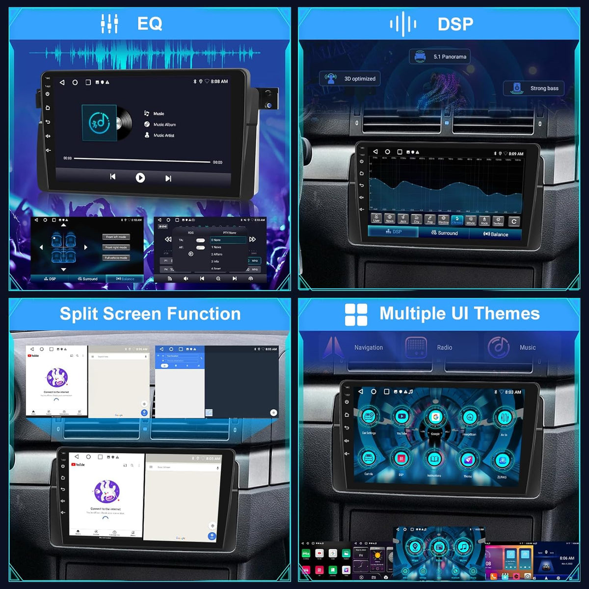 [2+64G]Android 13 Autoradio voor BMW E46 Series 3 1999-2005 met Wireless Carplay & Android Auto - 9 Inch Touchscreen Autoradio met WiFi GPS Mirror Link DSP FM/RDS Radio SWC + AHD Achteruitrijcamera