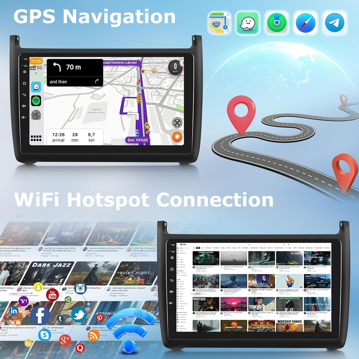 2G+64G Android 13 Car Radio for VW Volkswagen Polo 2008-2020 with Wireless Carplay & Android Auto, 9 Inch Touchscreen Car Stereo with WIFI/GPS/FM RDS/Bluetooth+AHD Rear View Camera