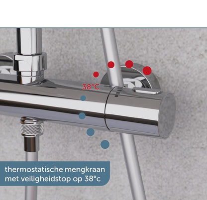 Douche Systeem – Douche Set – Regendouche – Thermostaatkraan – Handdouche – 25 cm Regendouchekop – Waterbesparend Chroom