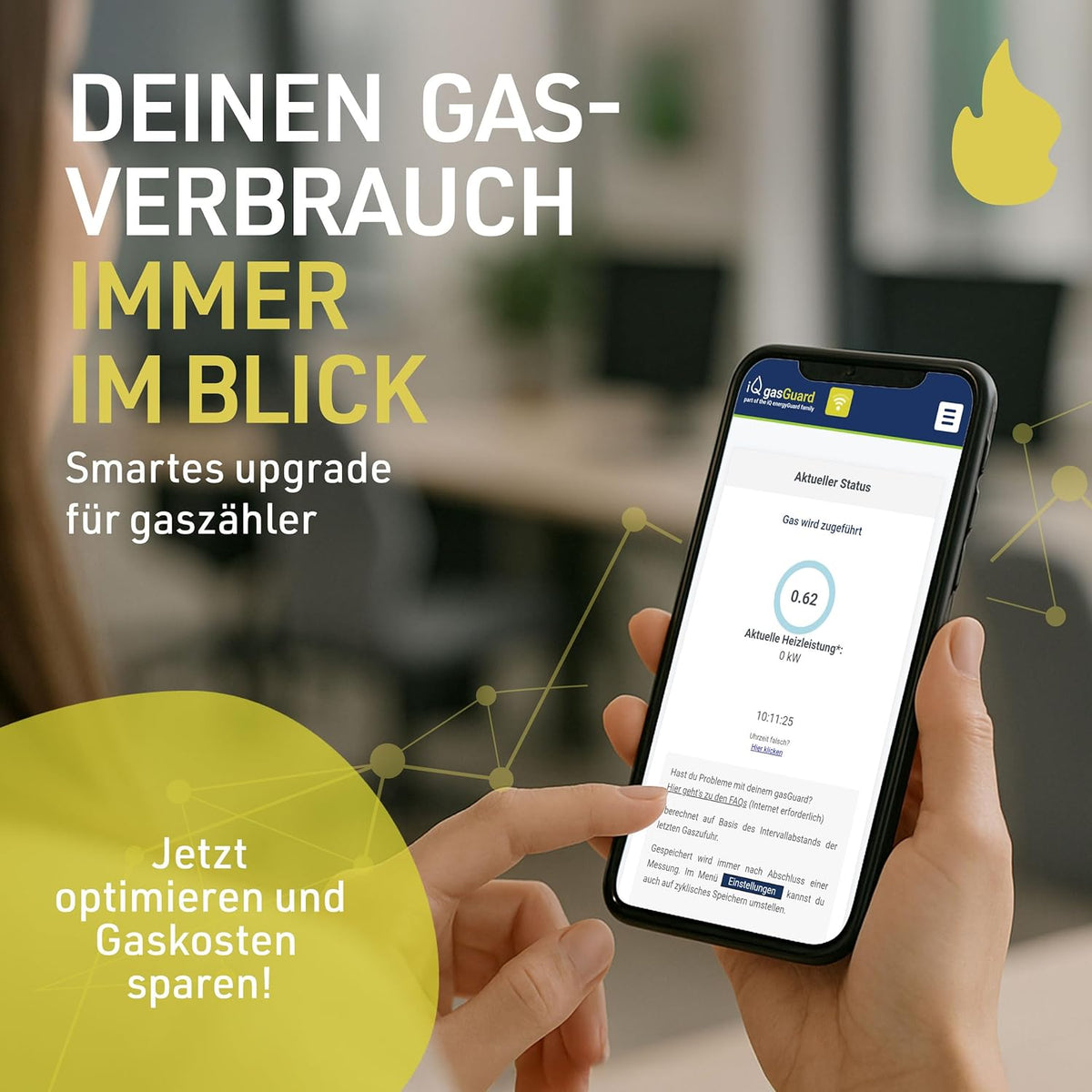 iQ gasGuard - Slimme gasmeter incl. impulsinterface met alarmfunctie & WLAN - digitale bewaking van gasverbruik en kosten - gasverbruikmeter & meetinstrument met wifi voor smartphone & desktop