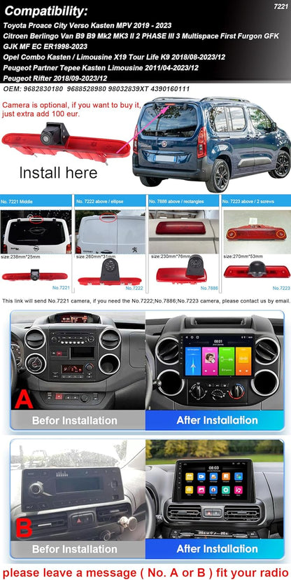 9''GPS Navigator Autoradio met CarPlay & Android Compatibel met Toyota Proace/Citroen Berlingo B9 Mk2 MK3/Opel Combo/Limousine X19 K9/Peugeot Partner Tepee/Rifter (A Navigator)