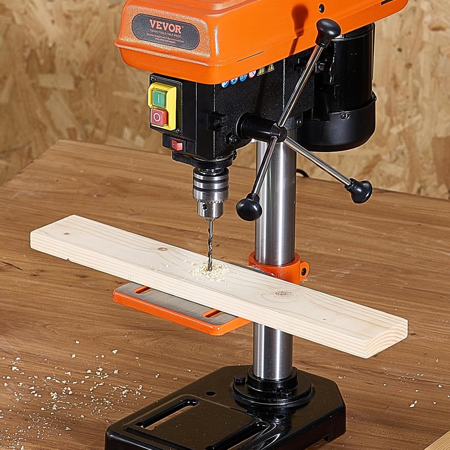 VEVOR Kolomboormachine met 500 W inductiemotor, instelbare snelheid 500/890/1400/1900/2500 omw/min, werkblad kantelbaar van 0 tot 45 graden, 203,2 mm voor hout en metaal