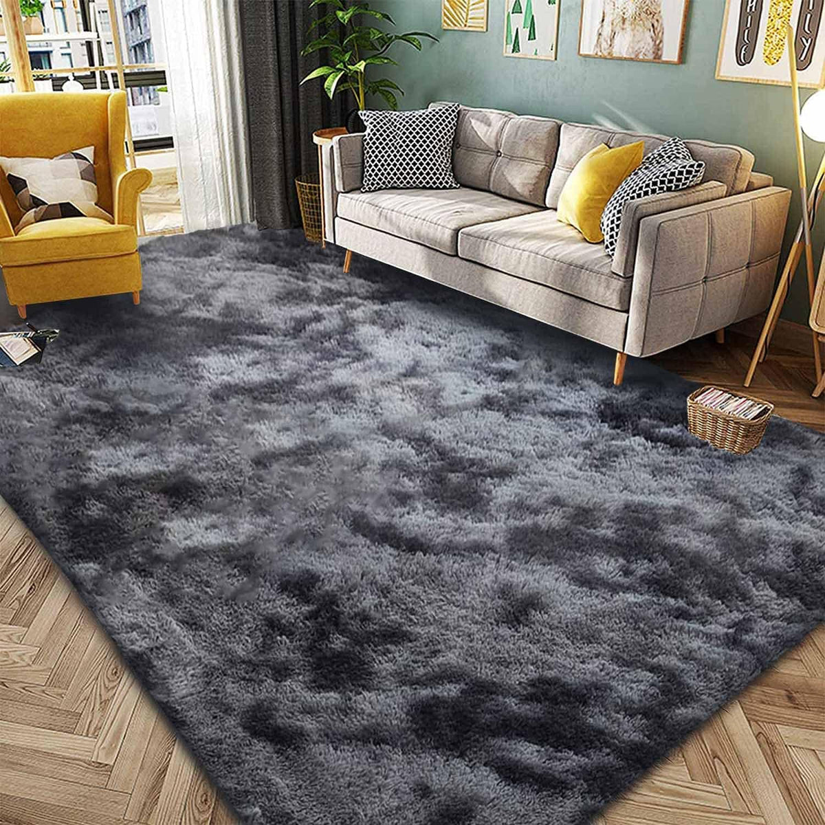vloerkleden, pluizige tapijten voor in de slaapkamer, vloermatten, anti-slip woonkamertapijten, shaggy pluche tapijten voor de woonkamer, woondecoratie (250 * 300 cm, zwart grijs)