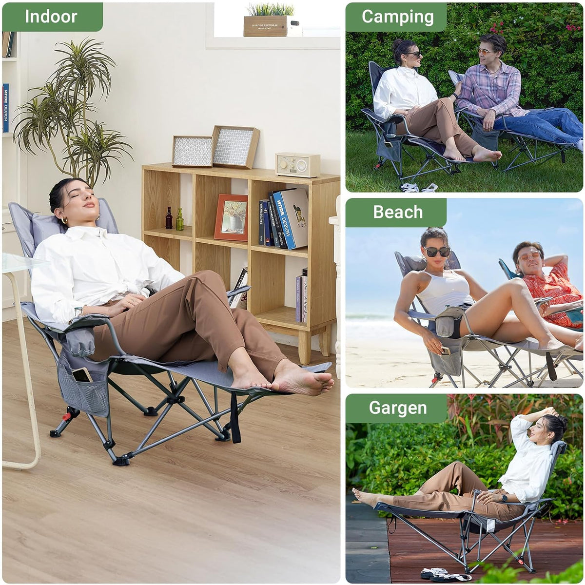 #WEJOY 2-in-1 campingstoel, opvouwbaar met voetensteun, gevoerde ligstoel met verstelbare rugleuning, relaxstoel, ligstoel met bekerhouder, ligstoel voor outdoor, camping, zwart, set van 2