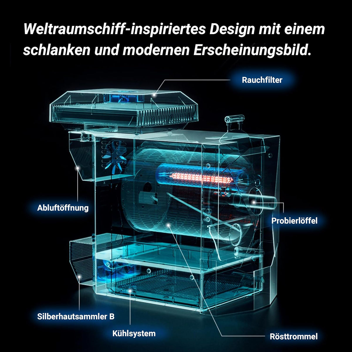500g Elektrische koffiebrander – Ideaal voor thuisgebruik. Uitgerust met intelligente automatische functie, 9 vooraf ingestelde brandprofielen, handmatige modus, residuafzuigsysteem en koelfunctie