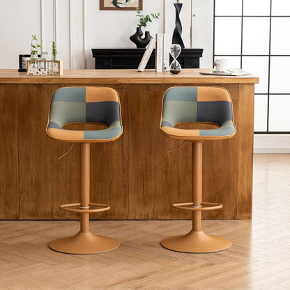 YOUNIKE Barkrukken 2-delige set, Boho Barkrukken in kleurrijke Patchwork-stijl, barstoelen, hoogteverstelbaar, draaibaar, keukenstoelen, Tresenstoel met lege rugleuning voor bartafel, geelgroen