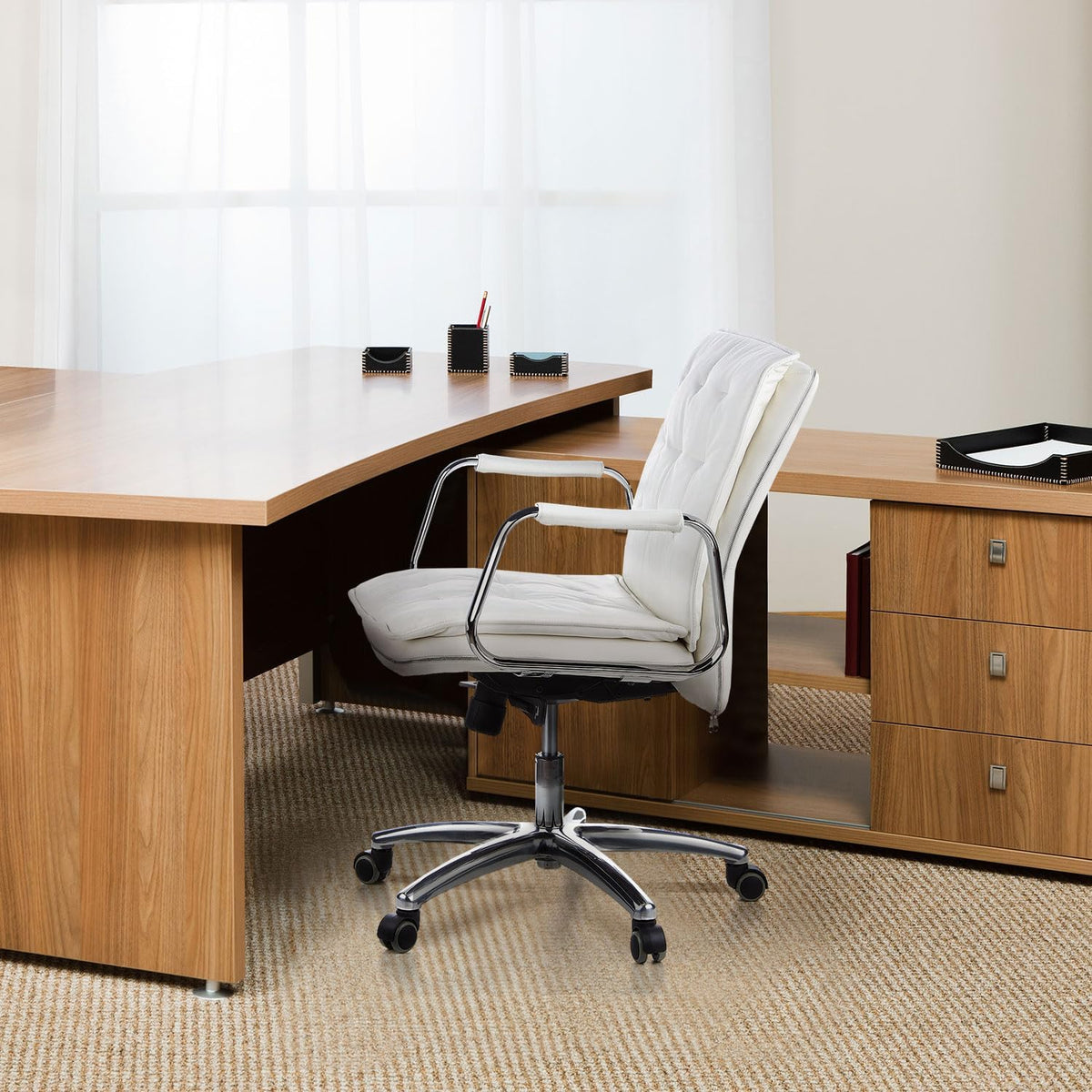 hjh OFFICE 600932 bureaustoel managersstoel VILLA 10 Napaleder Creme Wit, robuuste uitvoering, middelhoge rugleuning, ergonomisch