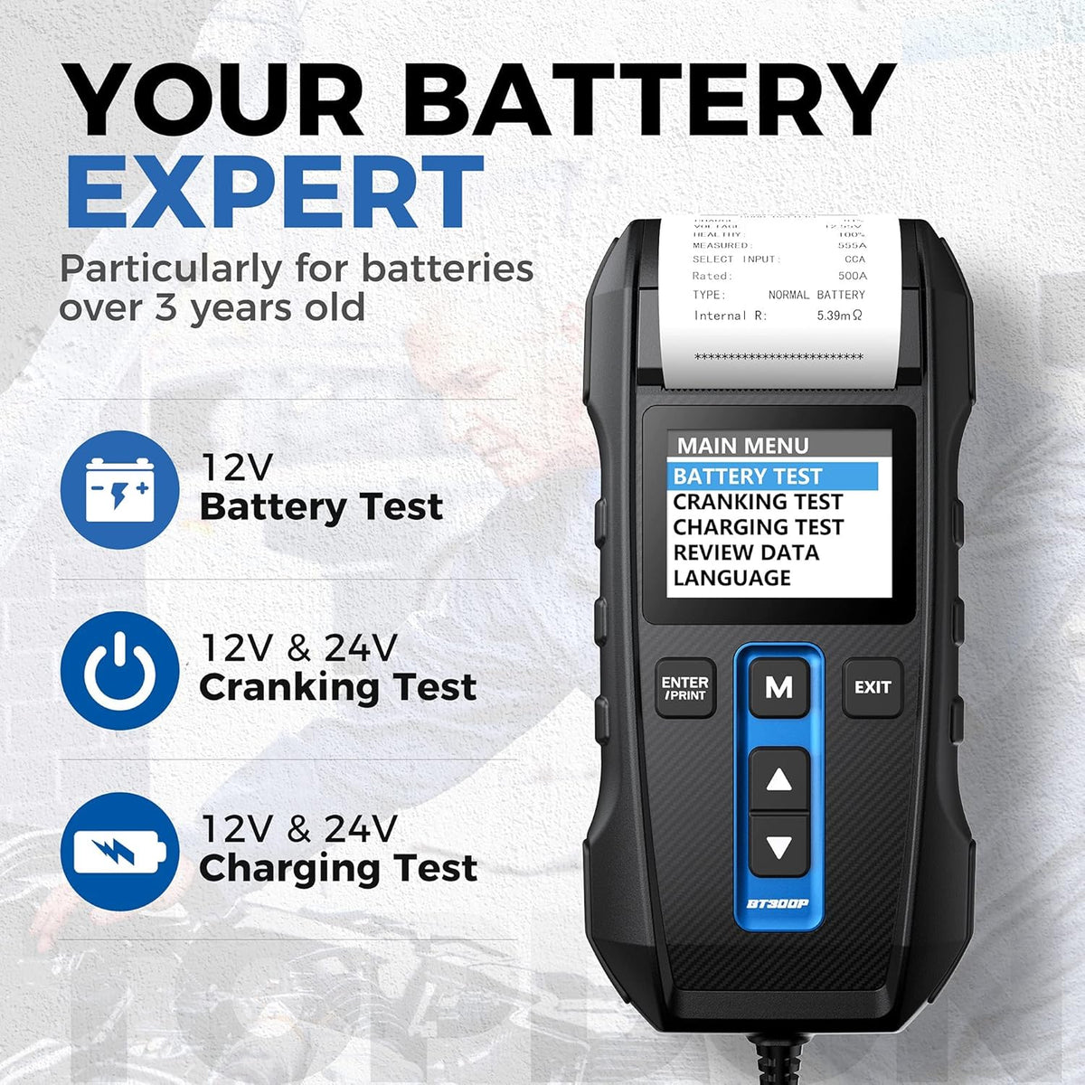 Batterijtester – Accutester – Auto Accutester – Accu Tester – Starttester – Ingebouwde Thermische Printer – Snel en Nauwkeurig Testsysteem - QUORE