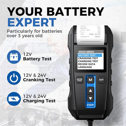 Batterijtester – Accutester – Auto Accutester – Accu Tester – Starttester – Ingebouwde Thermische Printer – Snel en Nauwkeurig Testsysteem - QUORE