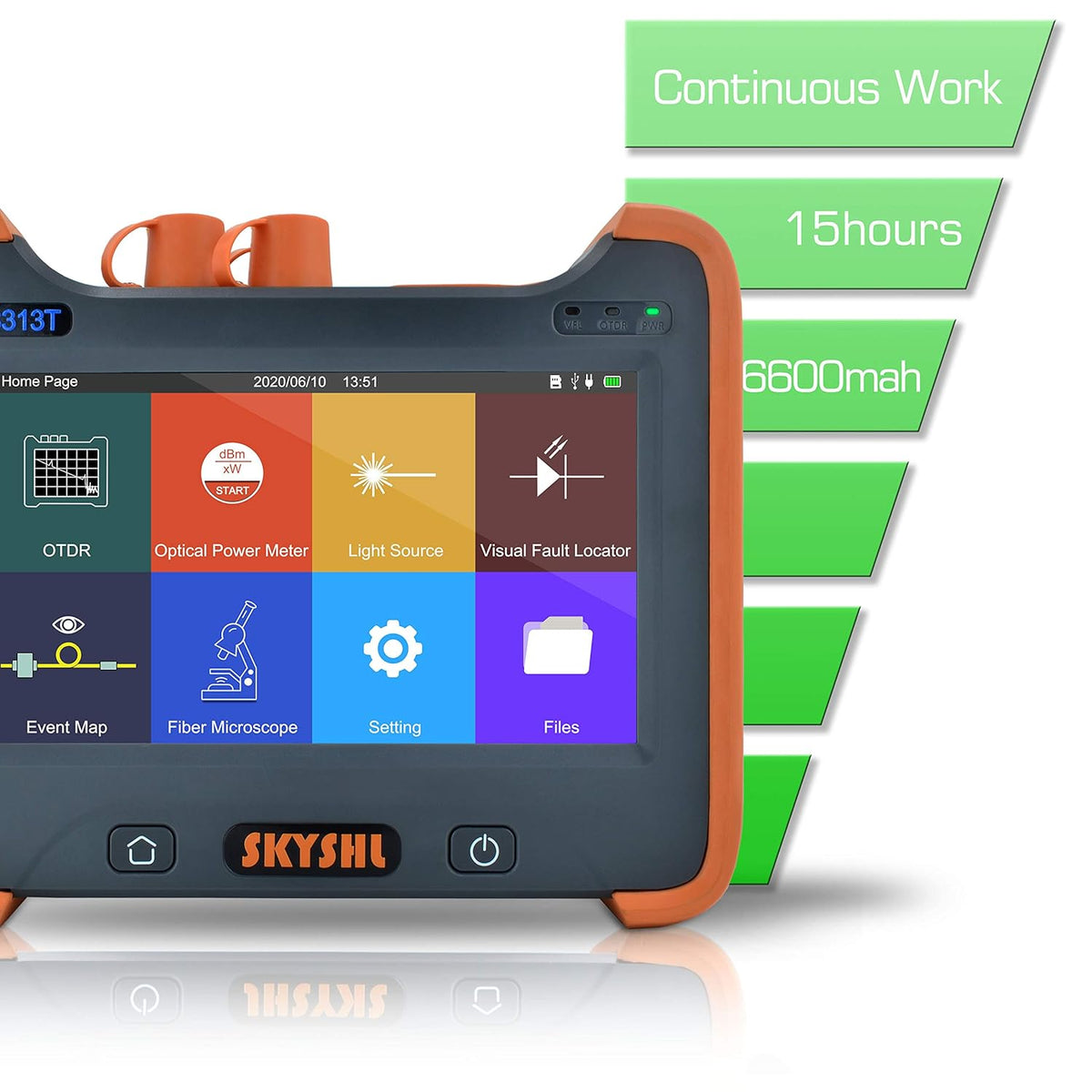 1310nm/32dB en 1550nm/30dB SM OTDR Singlemode Glasvezel Tester Met OPM+OLS+VFL+Evenementenkaart+7-inch Touchscreen Optische Reflectometer voor APC&UPC SC+ST+FC+LC Connector-SS313T-2A1