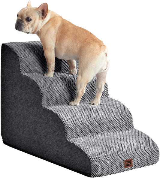 Honden- En Kattentrap – Huisdiertrap – Dierentrap – Kleine Hond Trap – 4-Traps – Antislip – Wasbare Hoes – Stevige Foam en Mdf Constructie