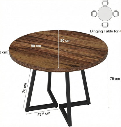 Eettafel Rond – Eetkamertafel Rond – Industrieel Tafeltje – Dining Table – Compacte Tafel – 80x80 cm – Met Zwart Metalen Onderstel