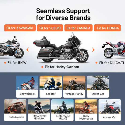 TopScan Motorfiets OBD2 Scanner Diagnostisch Hulpmiddel, Draadloze Motorfiets OBD2 Code Reader Past voor Harley, Ducati, BMW, Alle Systemen Motorbike Scan Tool met Hot Reset Functies, Data Stream