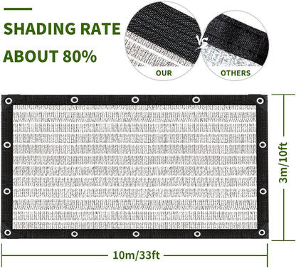 Schaduwnet voor de tuin, van aluminium, 80% zonnezeil met rand, eenvoudig op te hangen, schaduwnet voor balkon, tuin, camping, zilver