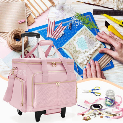 Rolbare Scrapbooktas – Trolleytas – Knutseltas – Hobbytas – Opbergtas – Roze – Met Afneembare Trolley – Laptopvak Tot 15,6 Inch