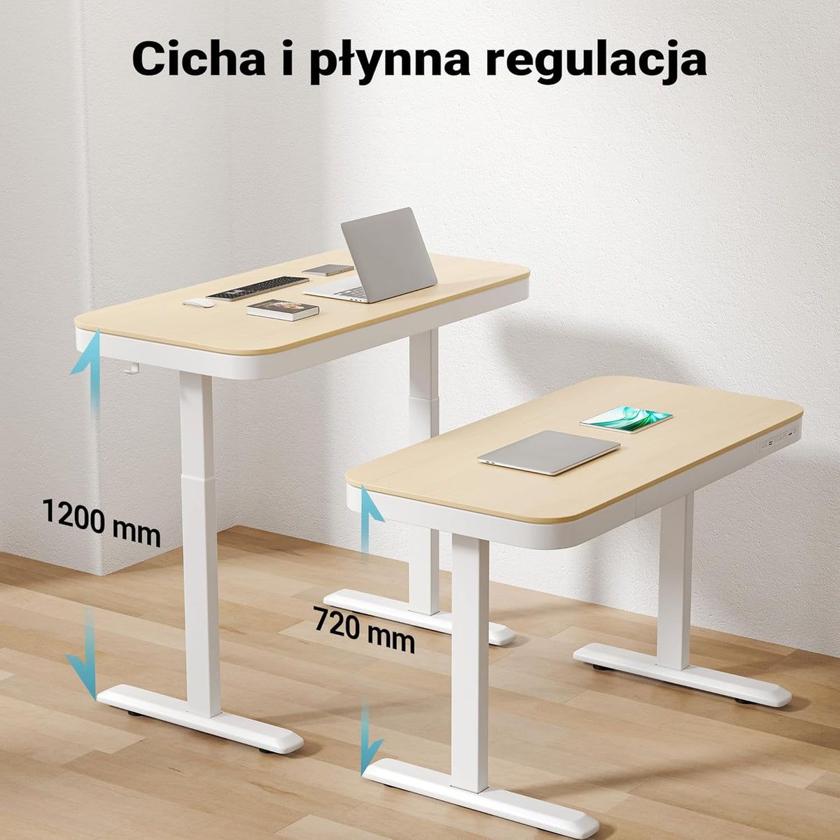 Wiltec desk table height adjustable with 1 motor charging station, memory function, collision protection and sit/stand memory 1180 x 600 mm - QUORE