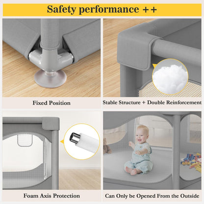 Baby Playpen 200 x 180 cm Large Improved 2025 Edition Playpen for Babies and Children with Non-Slip Bottom, Activity Centre for Children, Without Mats and Balls, Grey - QUORE