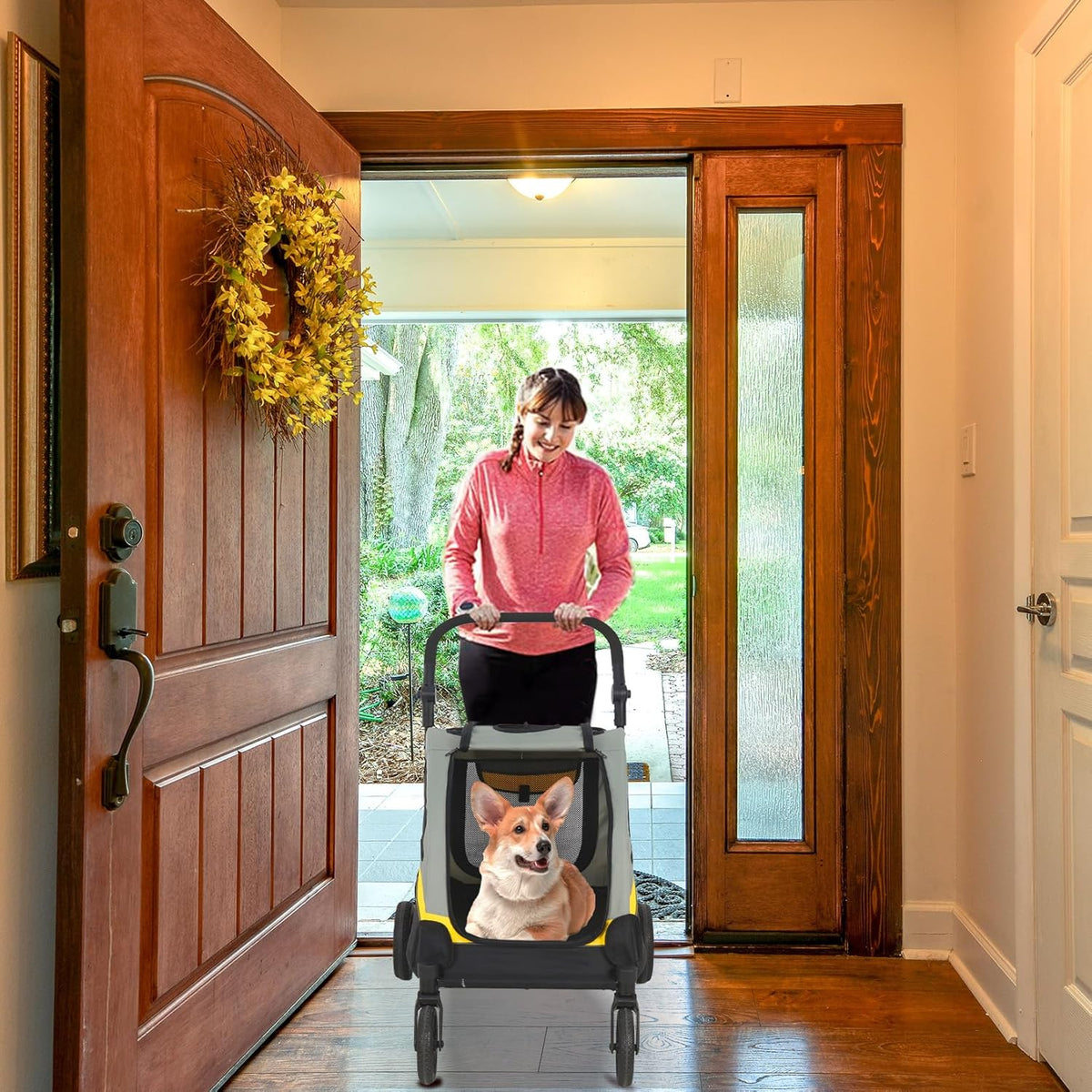 BingoPaw Buggy voor kleine honden: opvouwbare hondenwagen voor middelgrote honden, puppy's en katten tot 20 kg, hondentrolley met 4 wielen, 3 netramen, verstelbare handgreep