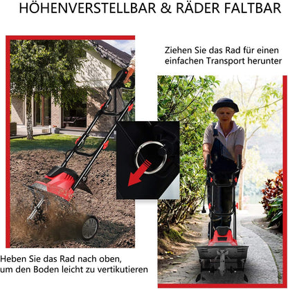 FANTASK 1200 W elektrische grondhak rood, tuin motorhak elektrisch met veiligheidsschakelaar, vloerfrees tuinfrees tuinhak 22 cm werkdiepte en 35 cm werkbreedte
