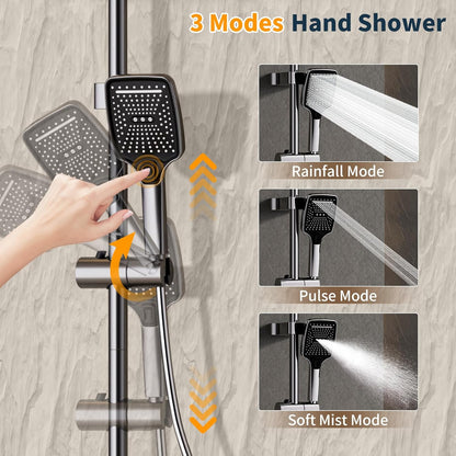 Douchesysteem – Douchepaneel – Regendouche – Handdouche – Bidetdouche – 4 Functies – Thermostatische Mengkraan – 31x20 cm Regendouchekop