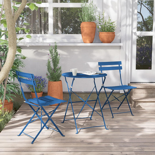 Grand patio Bistro Set 3 stuks, balkonset met 2 stoelen en 1 tafel, inklapbaar, gepoedercoat staal, tuinmeubelset voor binnenplaats, tuin, buiten (pauwenblauw)