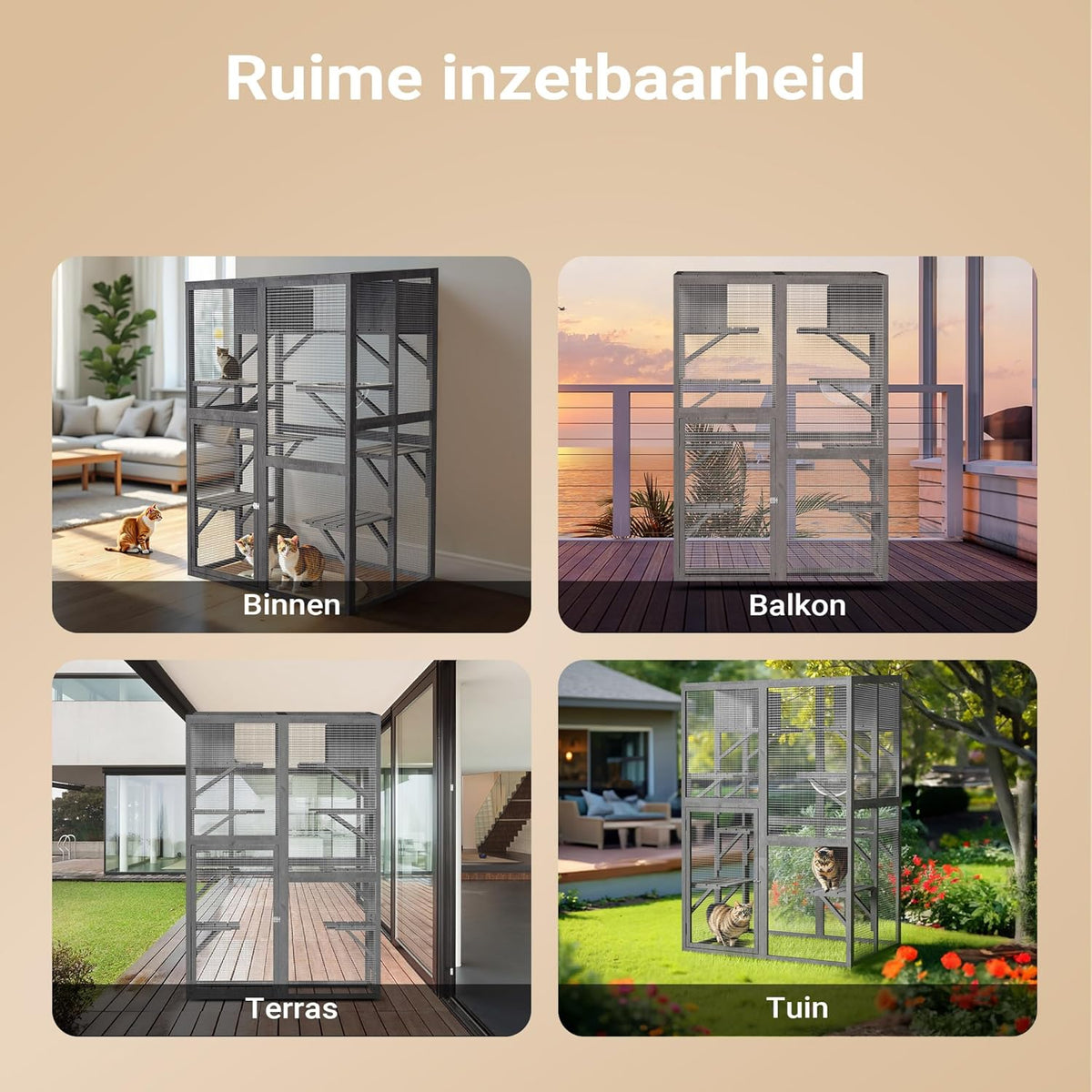 Wiltec buitenverblijf voor katten 116 x 82 x 175,7 cm, kattenvolière van hout met PVC-coating, kattenhuis met 5 niveaus, kattenverblijf voor tuin, balkon, kattenhut voor katten en dieren