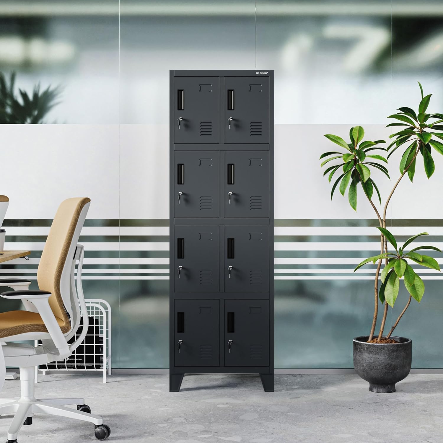 Jan Nowak metal school locker with 8 separate compartments lockable spindle box for school and dressing room with ventilation label holders and locks compact locker cabinet 172 x 56 x 45 cm - QUORE