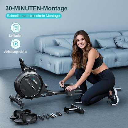 [2026 Test version] Rudergerät für Zuhause mit Magnet-Fitnesstrainer,Rudergerät 16 Stufen Widerstand,Indoor-Gerät für das Home-Gym, Cardio-Trainingsgerät, 160 kg Kapazität mit LCD-Monitor - QUORE