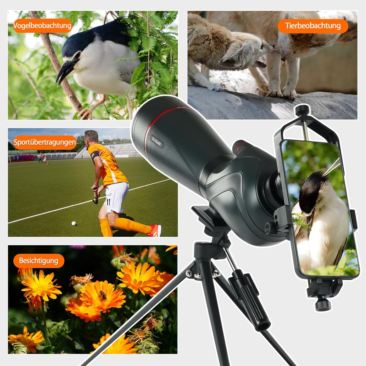 Spotting Scope – Verrekijker – Kijker – Telescopische Lens – Vogelspotter – 20-60x Zoom – 80mm FMC BAK4 Lens – Waterdicht IPX7 – Dubbele Focus – Met Statief en Telefoonadapter