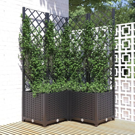 Gecheer Planter with trellis garden trellis planter climbing aid planter flower box flower box planter black 80x80x136cm polypropylene - QUORE