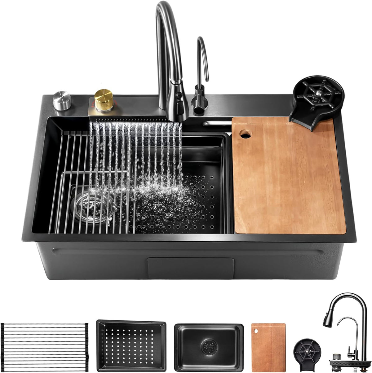 SereneLife Rubber Sink Mat for Kitchen and Mobile Sink – Black Mat, Anti-Slip, Scratch Resistant, Ideal for Motorhome, Kitchen and Outdoor Kitchen – Drop In/Topmount Workstation Sink with Sliding - QUORE