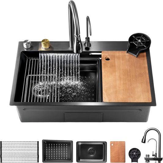 SereneLife Rubber Sink Mat for Kitchen and Mobile Sink – Black Mat, Anti-Slip, Scratch Resistant, Ideal for Motorhome, Kitchen and Outdoor Kitchen – Drop In/Topmount Workstation Sink with Sliding - QUORE