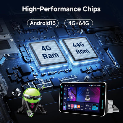 Android 13 autoradio 1 DIN draadloze CarPlay Android Auto, Podofo 9-inch touchscreen 4G+64G radio Bluetooth 5.0 FM/RDS GPS HiFi EQ WiFi stuurwielbediening achteruitrijcamera