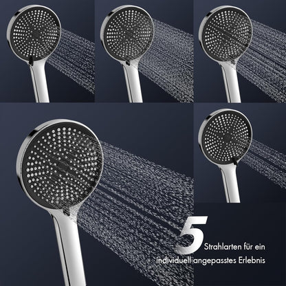 Douchesysteem – Douche Set – Regendouche – Handdouche – Watervaluitloop – Inclusief Glazen Plank – 5 Sproeistanden – 25 cm Regendouche