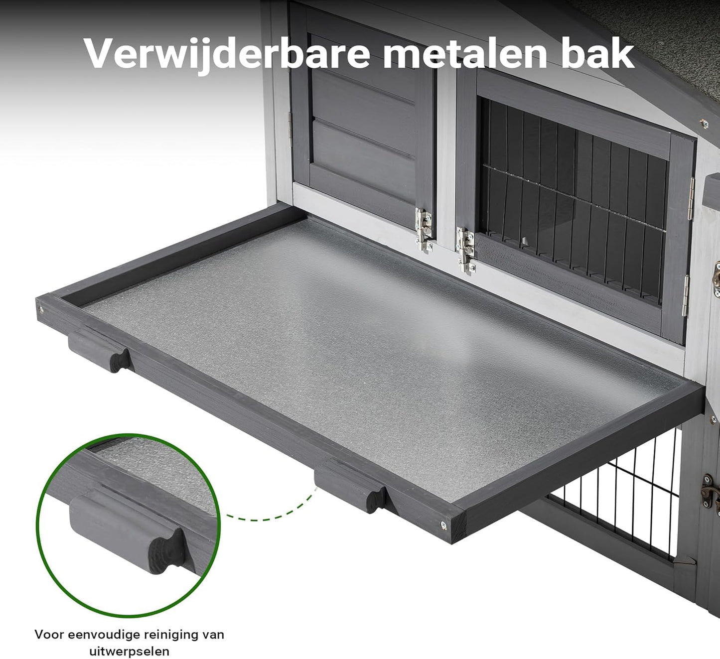 Chicken Coop Light Grey 1535 x 525 x 685 mm - Wood, Nesthouse and Free Running Space - with Removable Bowl - QUORE