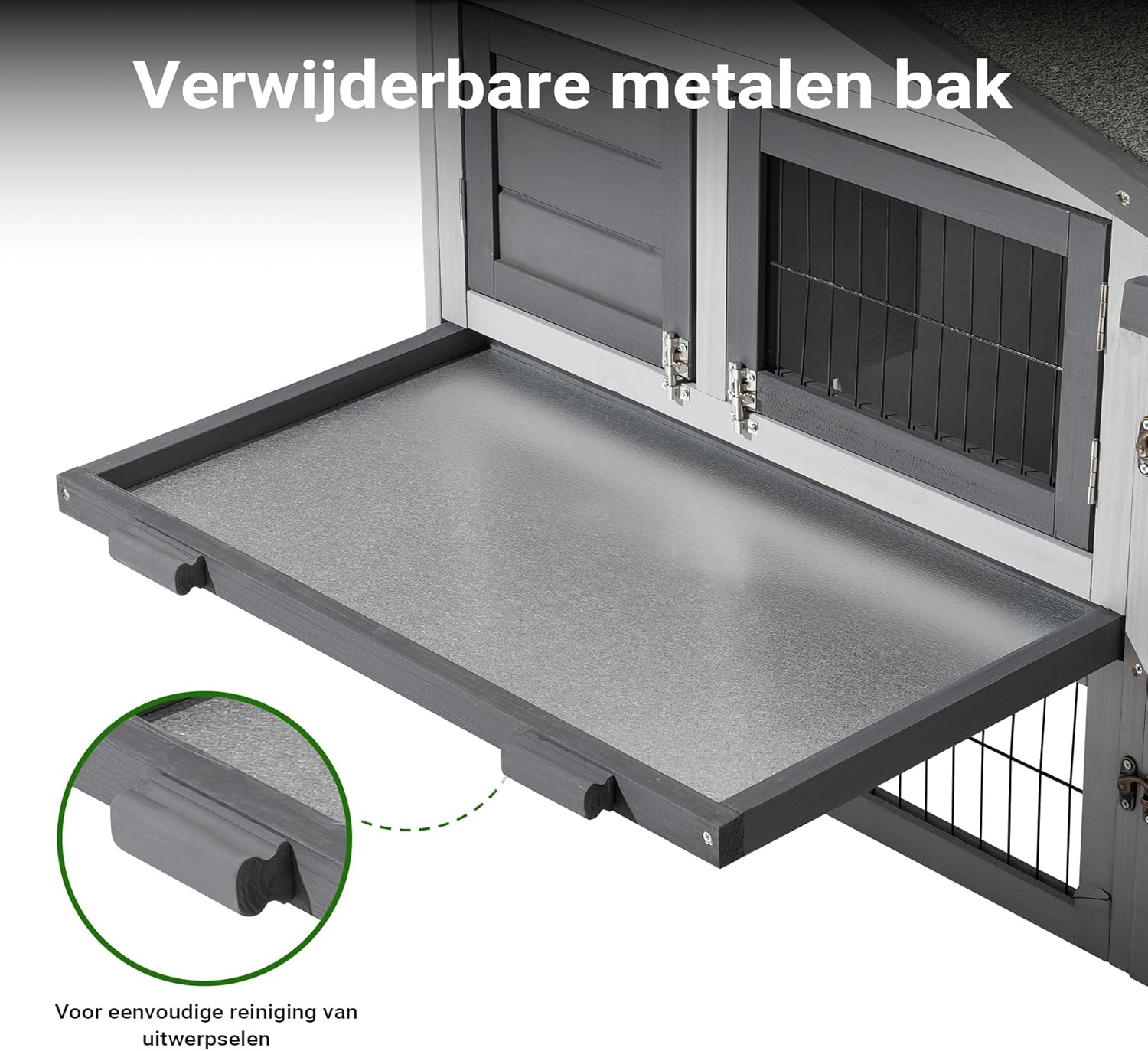 Chicken Coop Light Grey 1535 x 525 x 685 mm - Wood, Nesthouse and Free Running Space - with Removable Bowl - QUORE