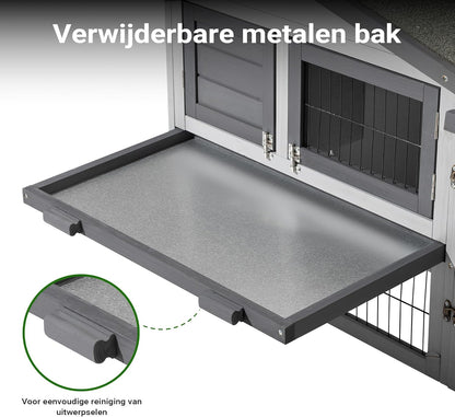 Chicken Coop Light Grey 1535 x 525 x 685 mm - Wood, Nesthouse and Free Running Space - with Removable Bowl - QUORE