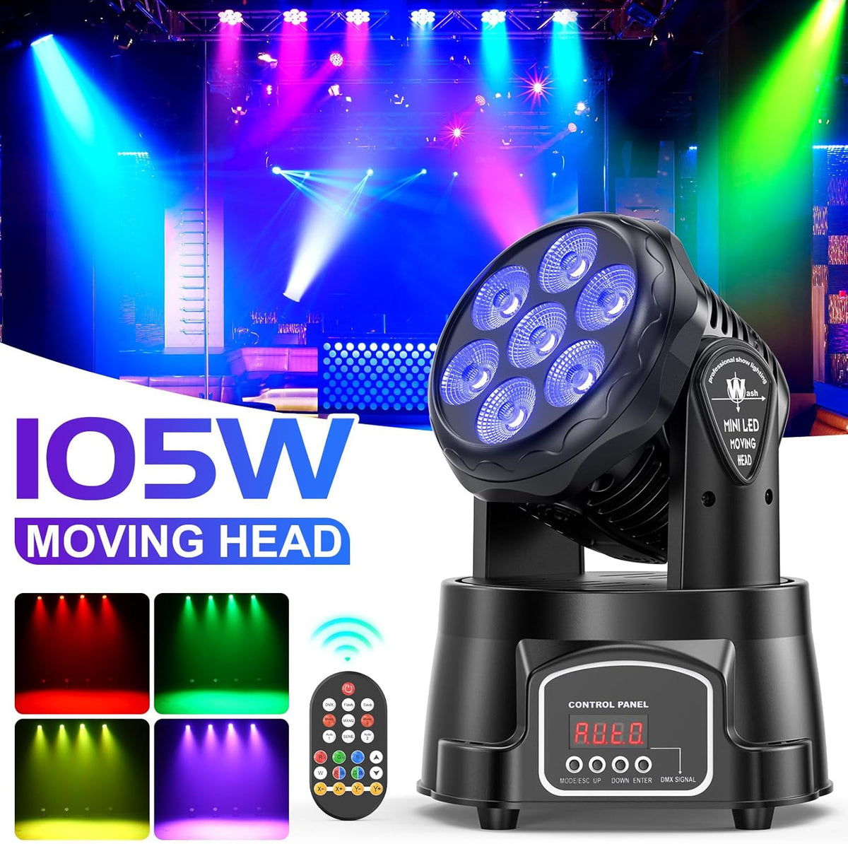 Moving Head Wash LED Podiumlicht – Bewegend Licht – DJ Licht – Discobeleuchtung – RGBW Spot – 2-pack 7x15W LEDs – Draadloze Afstandsbediening – 540° Bewegingsbereik