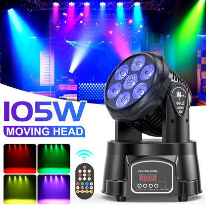 Moving Head Wash LED Podiumlicht – Bewegend Licht – DJ Licht – Discobeleuchtung – RGBW Spot – 2-pack 7x15W LEDs – Draadloze Afstandsbediening – 540° Bewegingsbereik