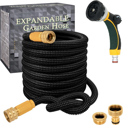 Tuinslang - Uitrekbare Tuinslang - Tuinslangset - Flexibel - Waterslang - Metalen Tuinslangpijp - met 8 Functies - Sproeier - Lekvrij - Anti-Roest - Duurzaam - Gemakkelijk op te Bergen - 50m - Zwart