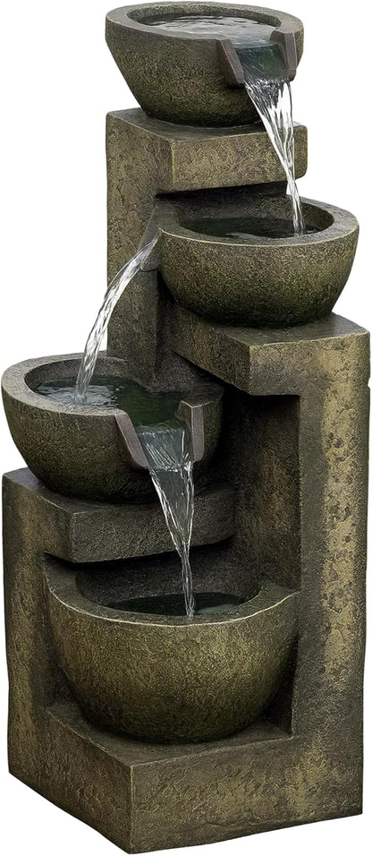 Outsunny garden fountain adjustable power fountain 4 layers decorative fountain water feature waterfall for garden garden pond patio resin fountain - QUORE