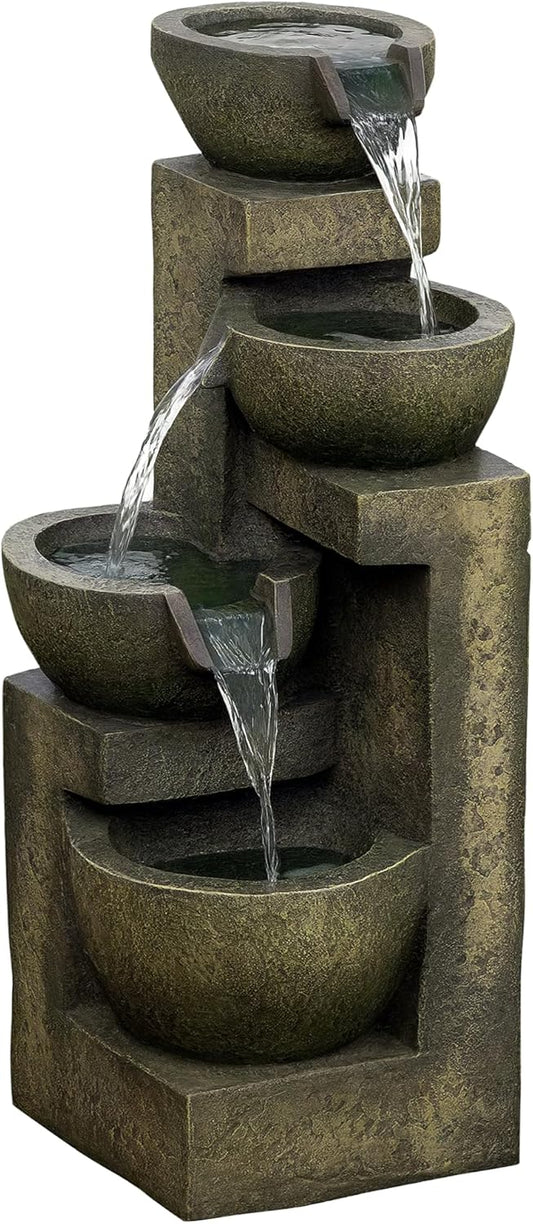 Outsunny garden fountain adjustable power fountain 4 layers decorative fountain water feature waterfall for garden garden pond patio resin fountain - QUORE