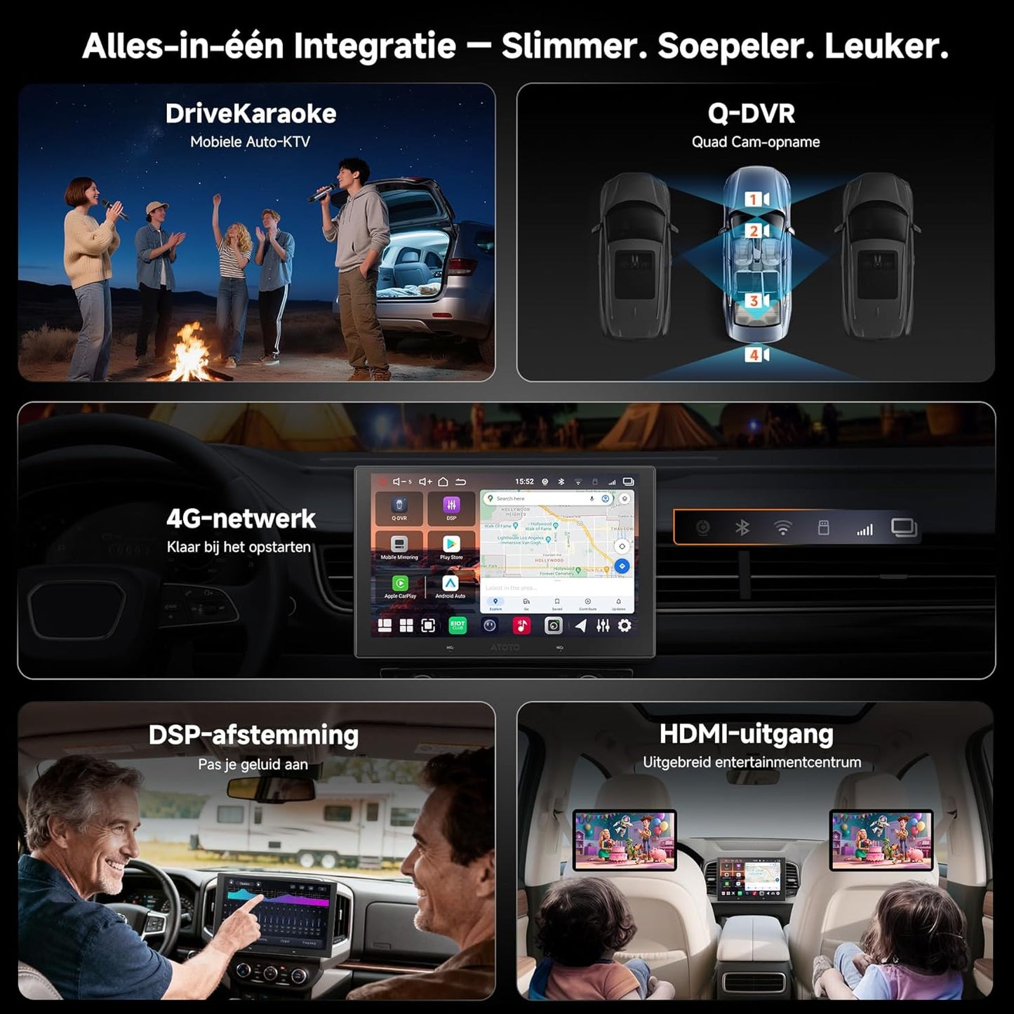 Android Autoradio – Multimedia Systeem – Navigatie Unit – Touchscreen Radio – 2-DIN Stereo – 10.1" QLED Scherm – 6GB RAM & 128GB Opslag – Draadloos CarPlay & Android Auto